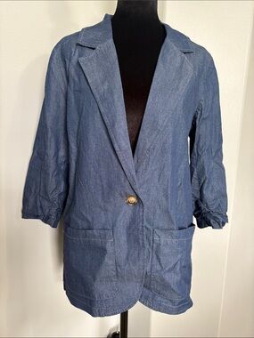 Casual Denim-Style Single-Button Blazer Jacket - Blue